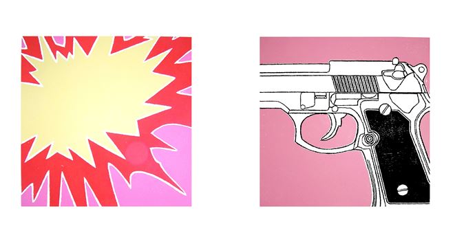 Thomas Rissler,
BANG  1 und 2, Set,
2001,
Holzschnitte 2-3 Farben,
Papierformat 70 cm x 70 cm,
geringe Stückzahl