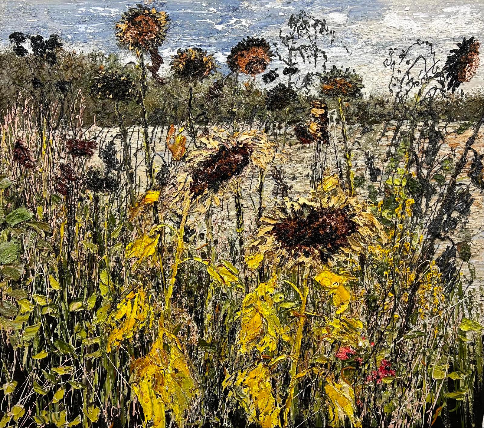 Helmut Helmes, Alte Sonnenblumen, 2023, Öl auf Leinwand, 140 cm x 160 cm, Galerie Cyprian Brenner