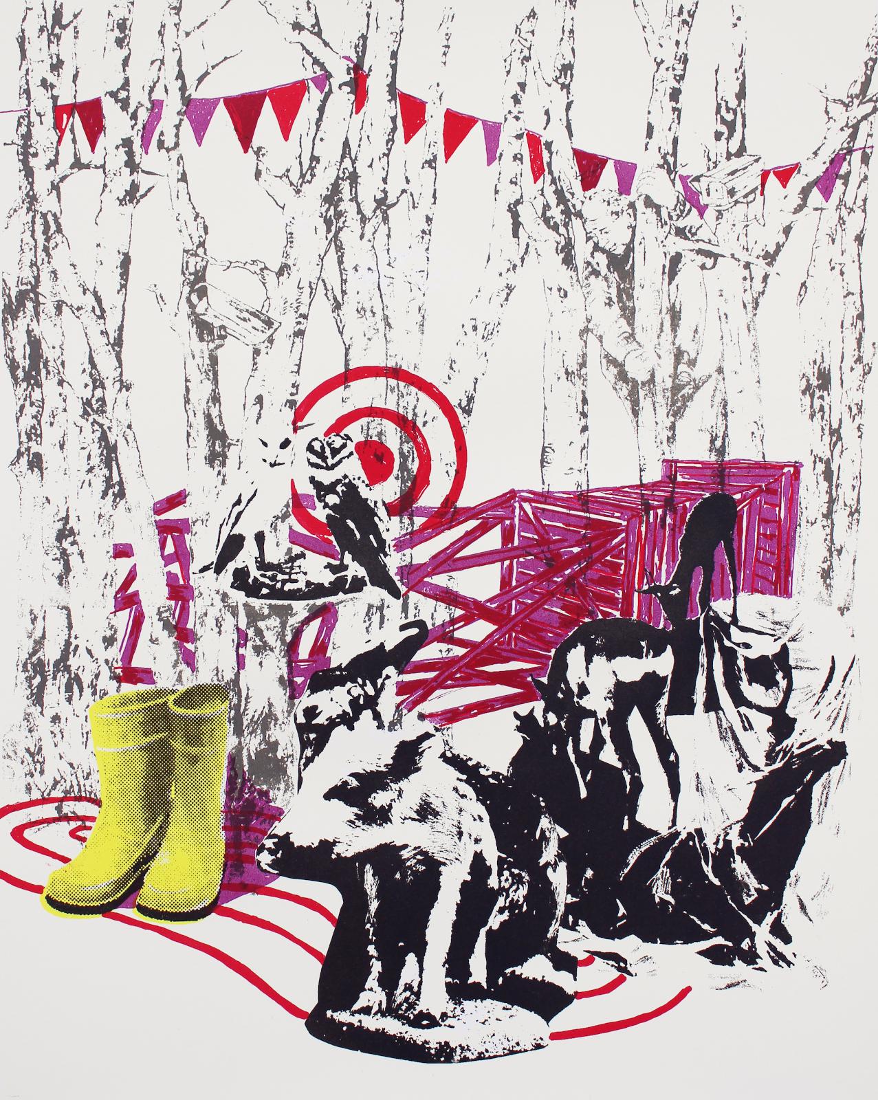 Karin Brosa, 
Jagdgesellschaft 2,
Serigraphie,
50 x 40 cm, Auflage 5