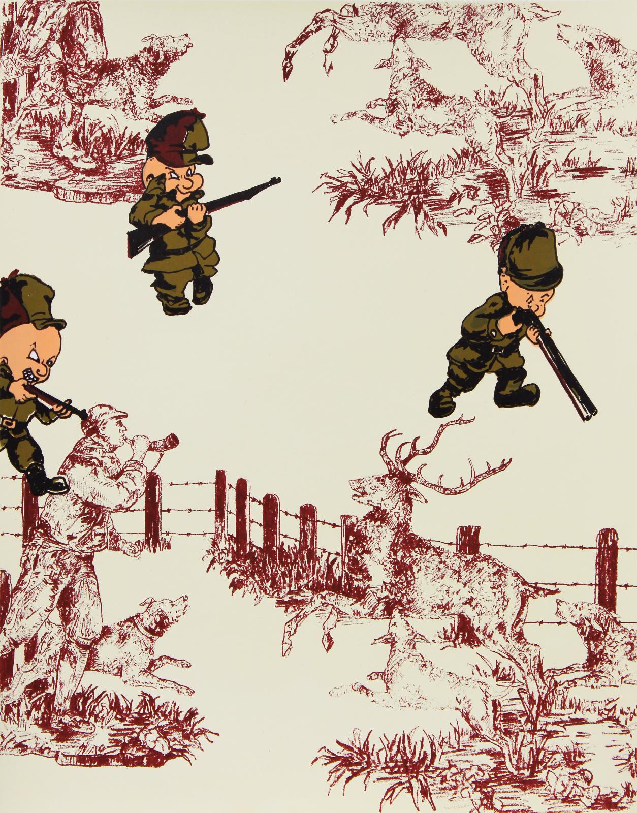 Karin Brosa, Jagdgesellschaft 1, Serigraphie, 
50 cm x 40 cm, Auflage 10
