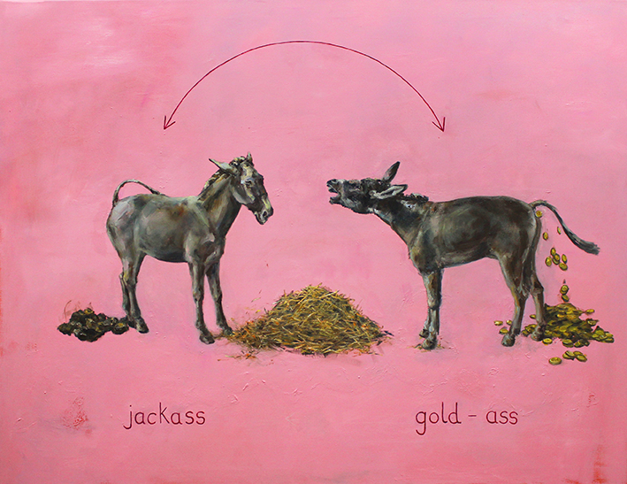 Karin Brosa, About Asses, 2015, Acryl Öl auf Nessel, 100 cm x 130 cm, Preis auf Anfrage, SüdWestGalerie