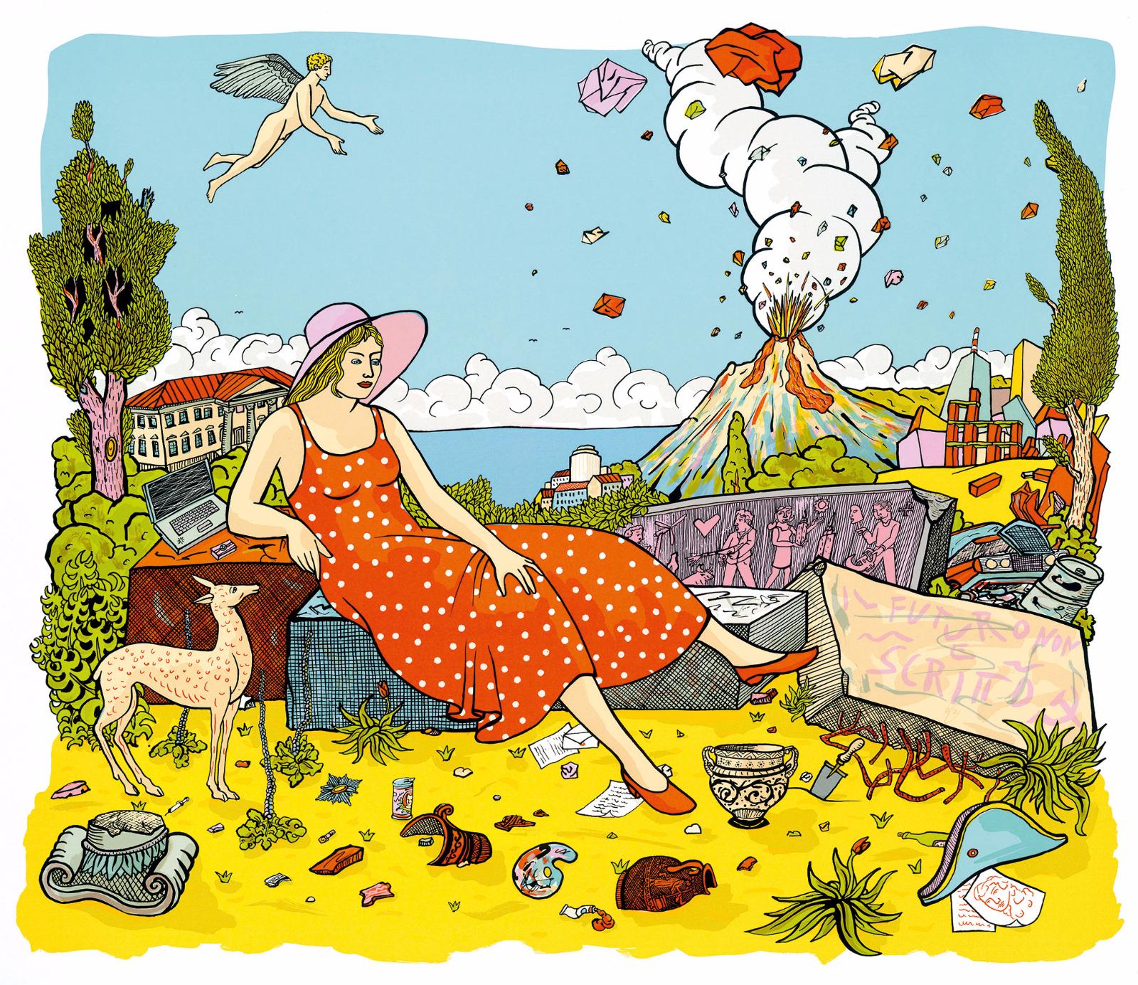 Moritz Götze, 
Lady Hamilton in Neapel (nach Tischbein), 
2015,
Serigrafie,
70 cm x 90 cm, 
Auflage 50