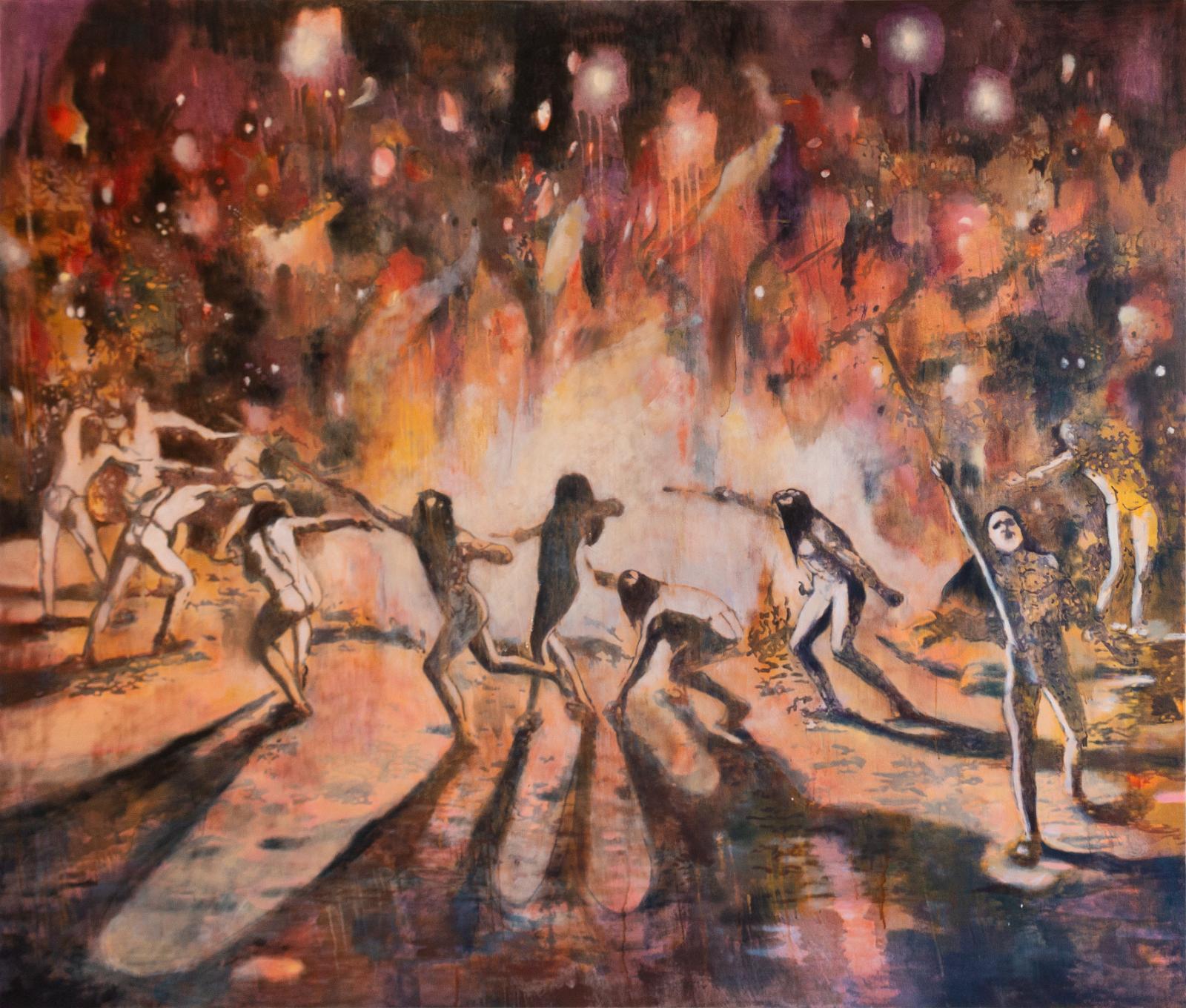 Miriam Vlaming, Der Feuerbringer, 2018, Eitempera auf Leinwand, 170 cm x 200 cm, Galerie Cyprian Brenner, LONGSTREET ART SHOP