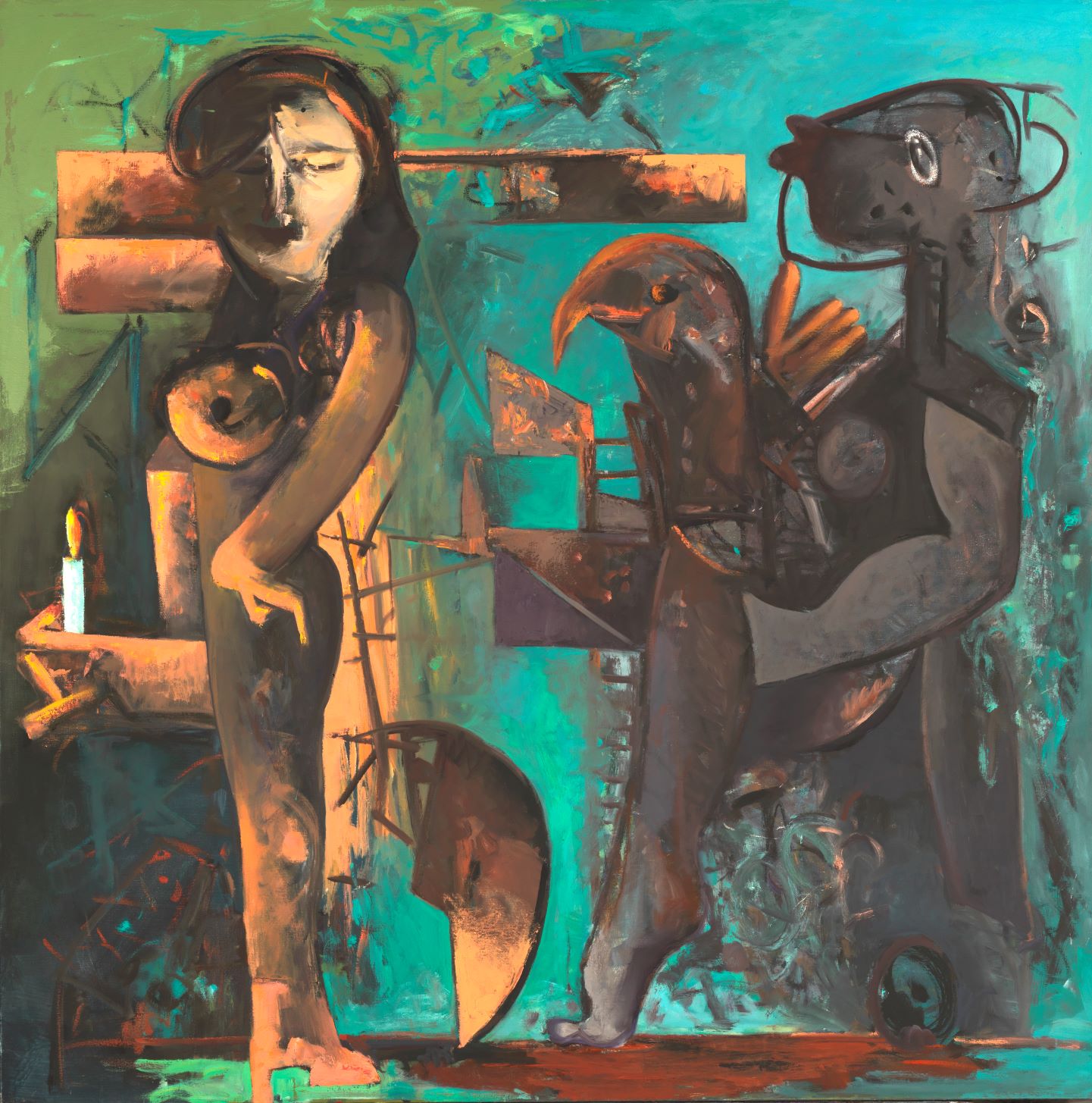 Max Kaminski, Brautwerbung, 1999, Öl auf Leinwand, 160 cm x 160 cm, Galerie Cyprian Brenner, LONGSTREET ART SHOP