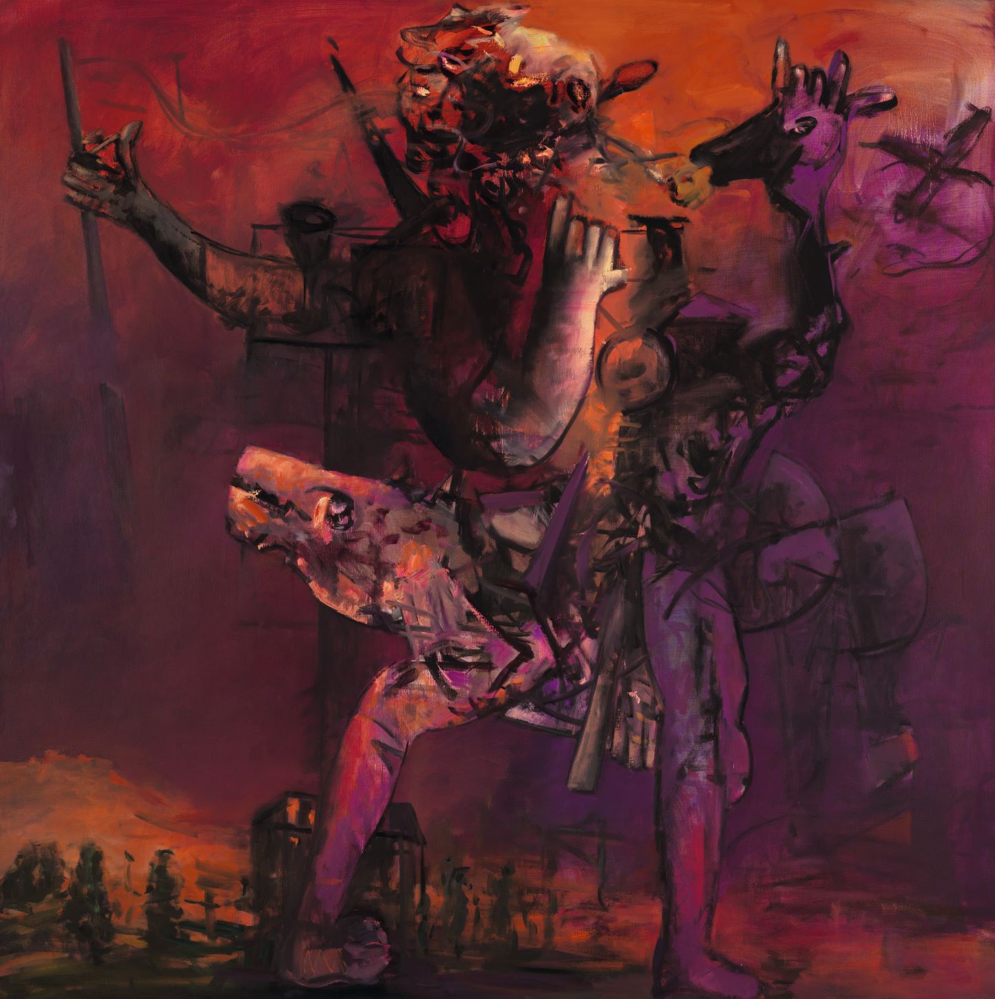 Max Kaminski, Danse Macabre (rouge), 2005, Öl auf Leinwand, 190 cm x 190 cm, Galerie Cyprian Brenner, LONGSTREET ART SHOP