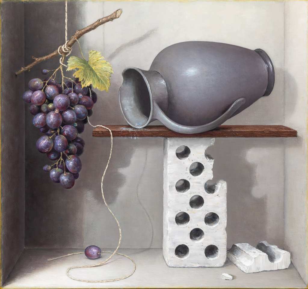 Mirko Schallenberg, Erdung, 2021, Stillleben, Öl auf Leinwand, 155 cm x 165 cm, Galerie Cyprian Brenner, LONGSTREET ART SHOP