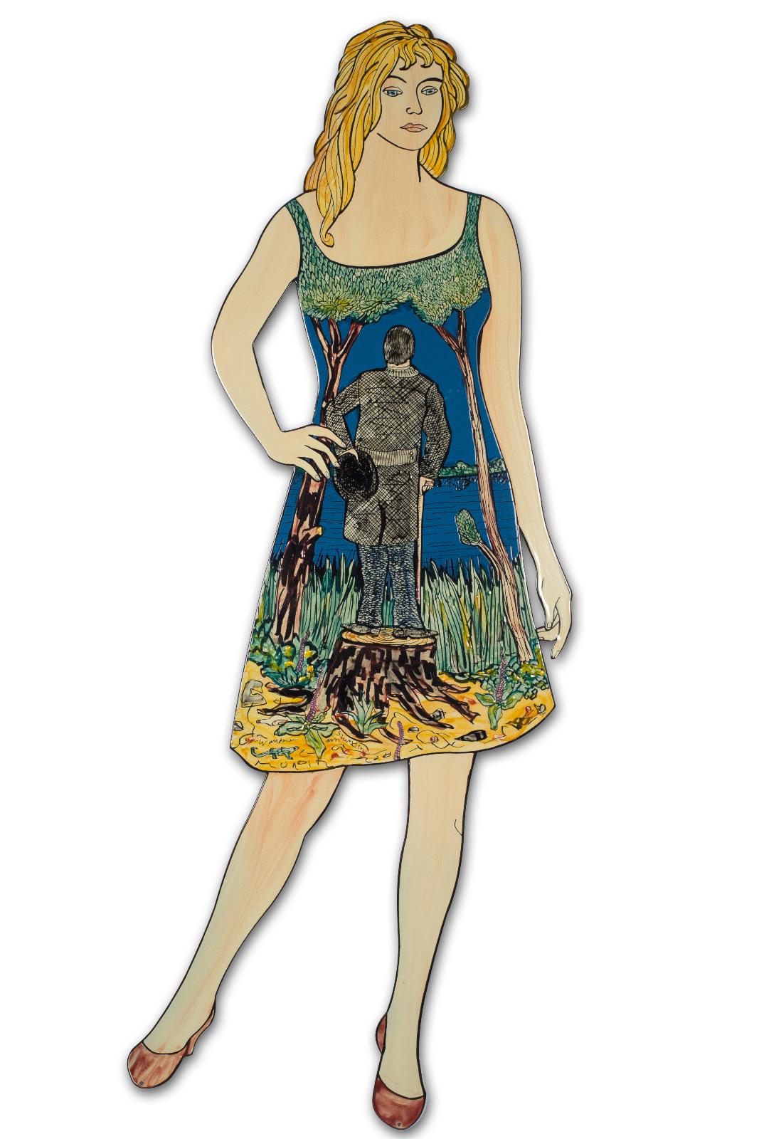 Moritz Götze, Der Wanderer am Stechlin, 2018, Emaillemalerei, 124 cm x 36 cm