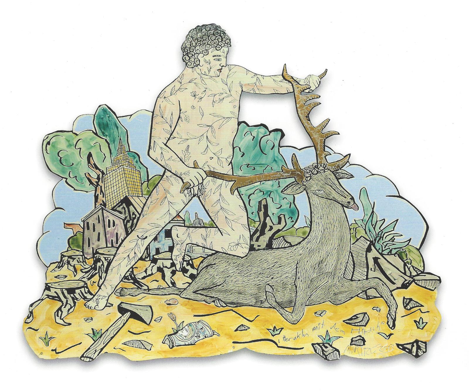 Moritz Götze, Herakles mit dem Hirsch,  2013, Emaillemalerei, 97 x 120 cm