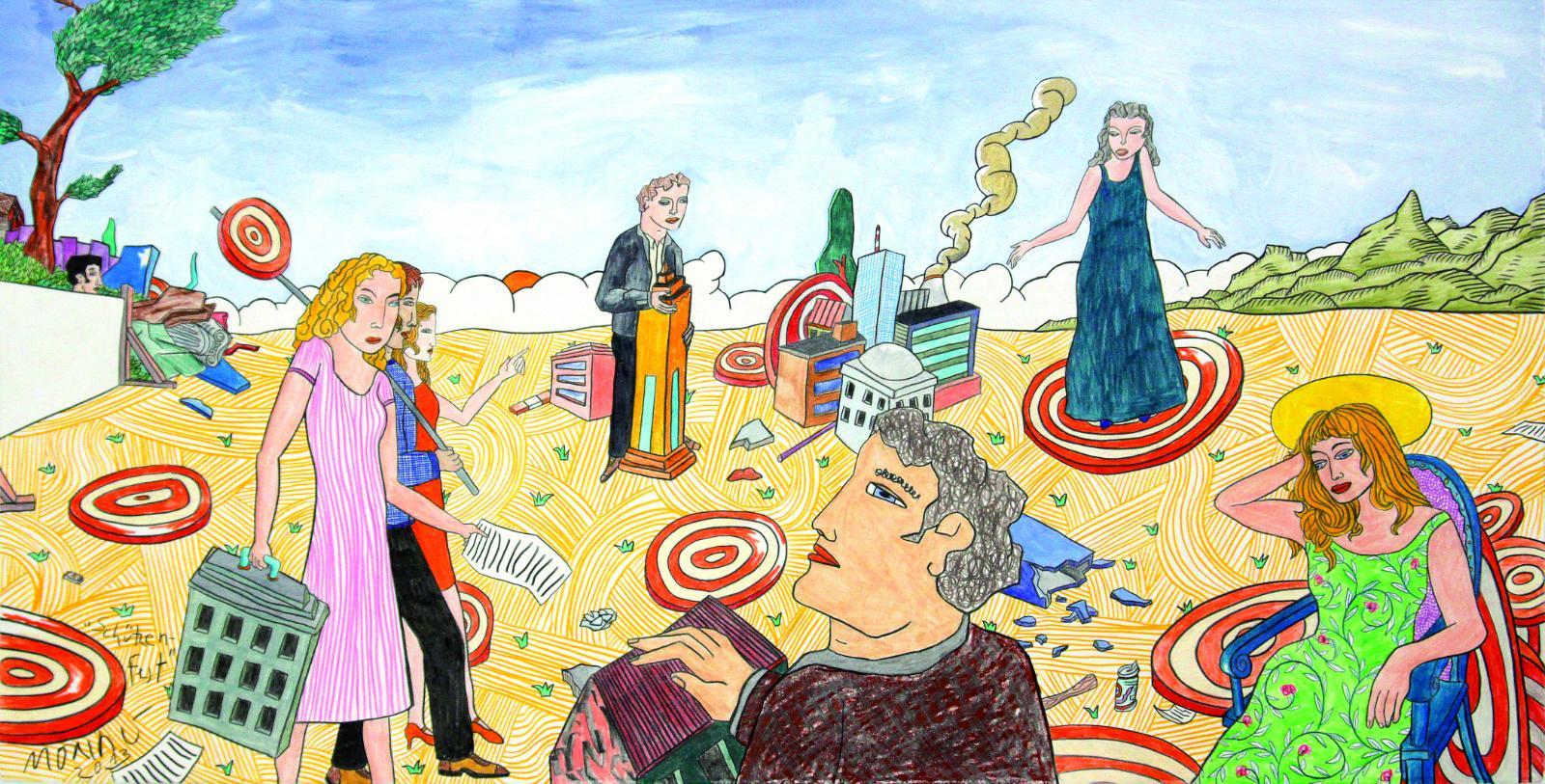 Moritz Götze, Pop Art, Schützenfest, 2013, Buntstift auf Papier, 62 cm x 120 cm, Galerie Cyprian Brenner, LONGSTREET ART SHOP