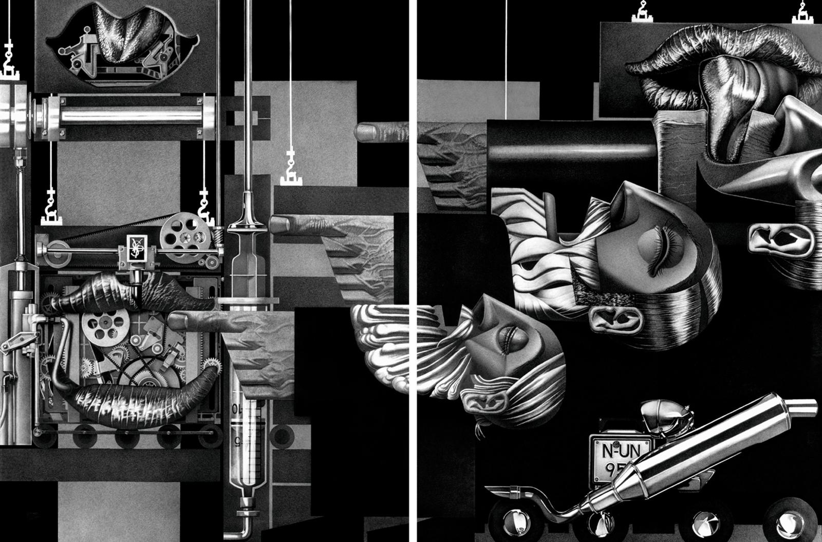 Peter König, Kussmaschine, 1999, Bleistift auf Papier, 200 cm x 325 cm, SüdWestGalerie, LONGSTREET ART SHOP