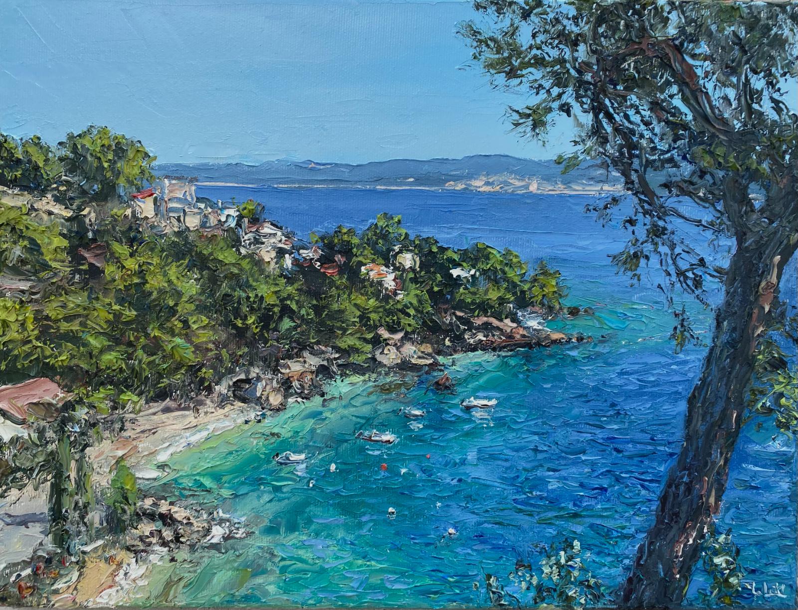 Peter Witt, Bucht an der Adria, 2025, Öl auf Leinwand, 30 cm x 40 cm, Galerie Cyprian Brenner, LONGSTREET ART SHOP