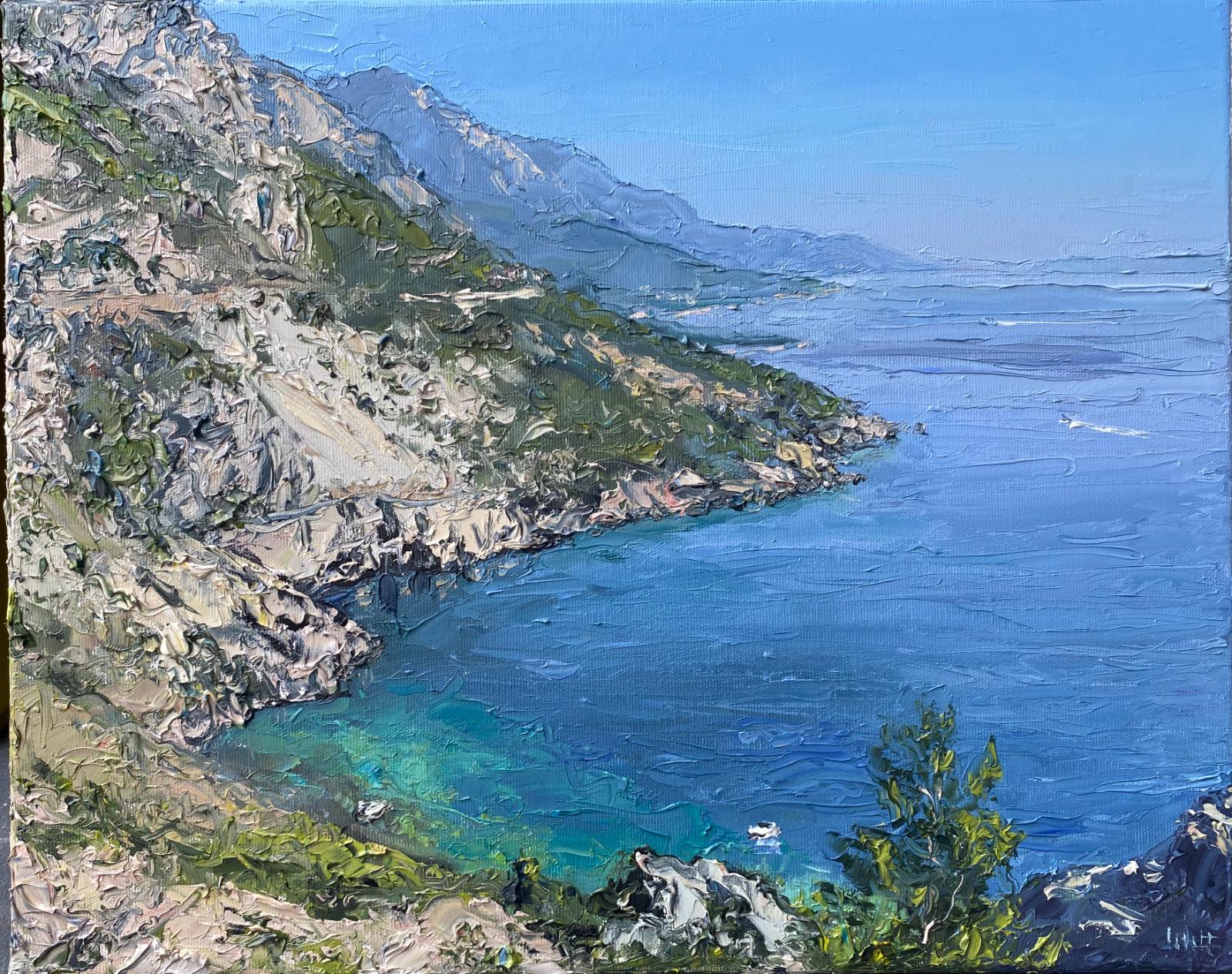 Peter Witt, Küste in Mitteldalmatien, 2025, Öl auf Leinwand, 40 cm x 50 cm, Galerie Cyprian Brenner, LONGSTREET ART SHOP