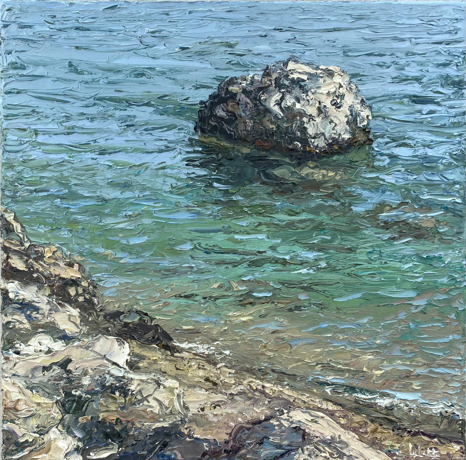 Peter Witt, Stein im Meer, 2025, Öl auf Leinwand, 40 cm x 40 cm, Galerie Cyprian Brenner, LONGSTREET ART SHOP