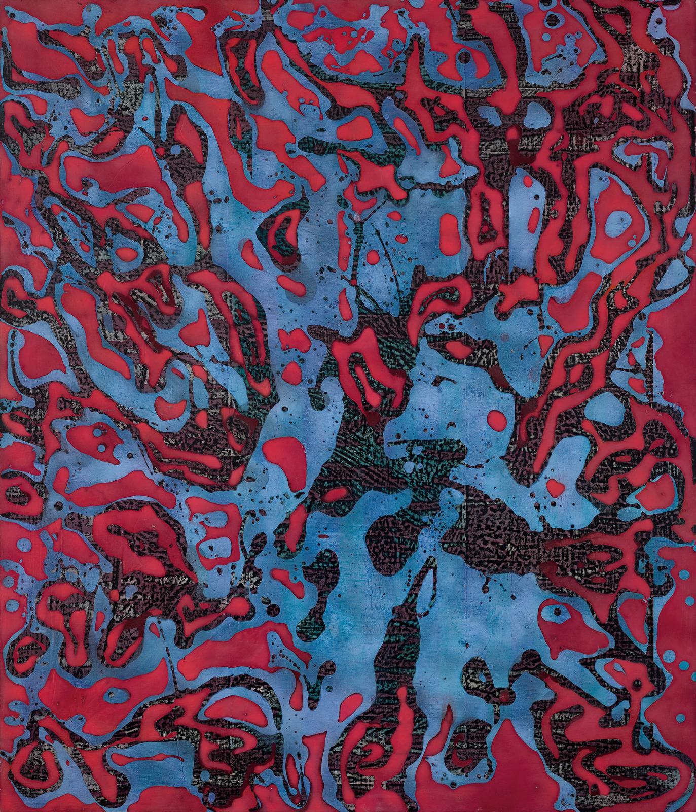 Philipp Zörndlein, Teilung, 2019, Öl, Lack, Tusche, Acryl und Papier auf Holz, 105 cm x 90 cm, Galerie Cyprian Brenner, LONGSTREET ART SHOP