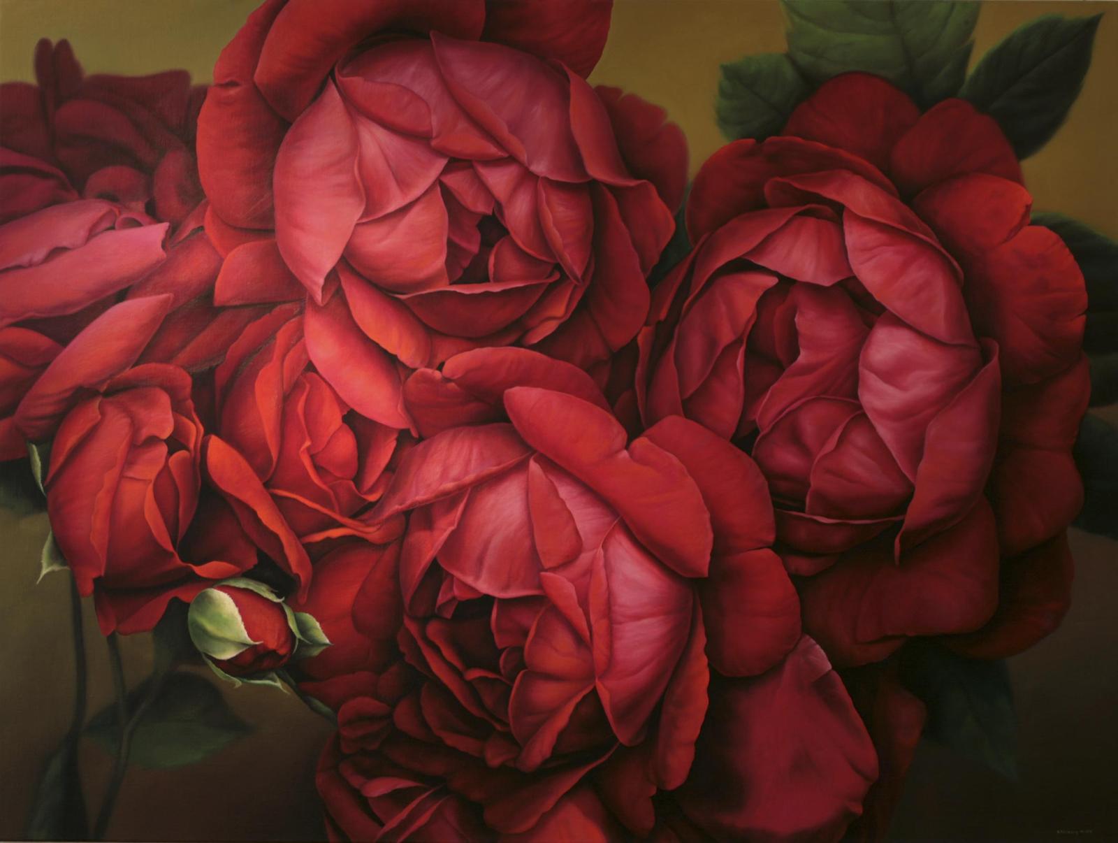 Hermann Försterling, Rote Rosen, Öl auf Leinwand, 150 x 200 cm, föh003ko