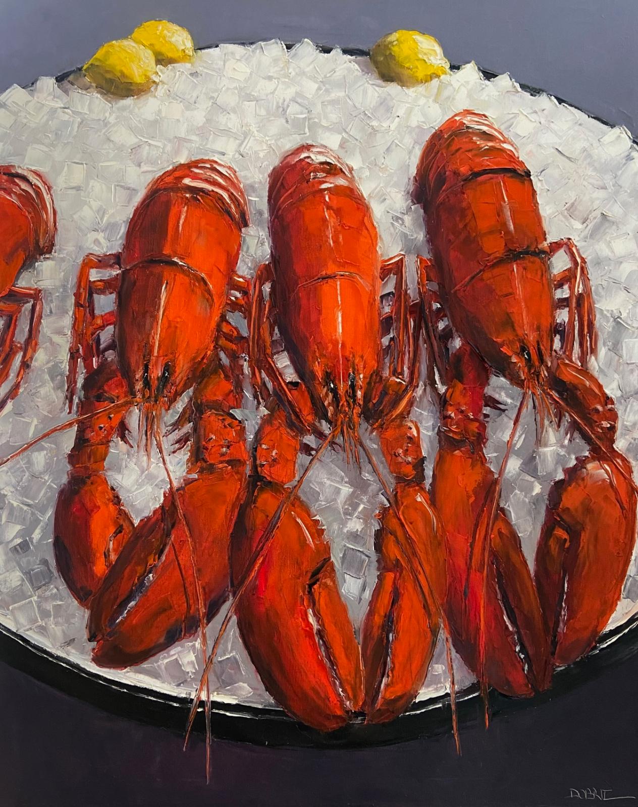 Stefan Dobritz, Hummer auf Eis, 2023, Öl auf Leinwand, 100 cm x 80 cm, Galerie Cyprian Brenner, LONGSTREET ART SHOP