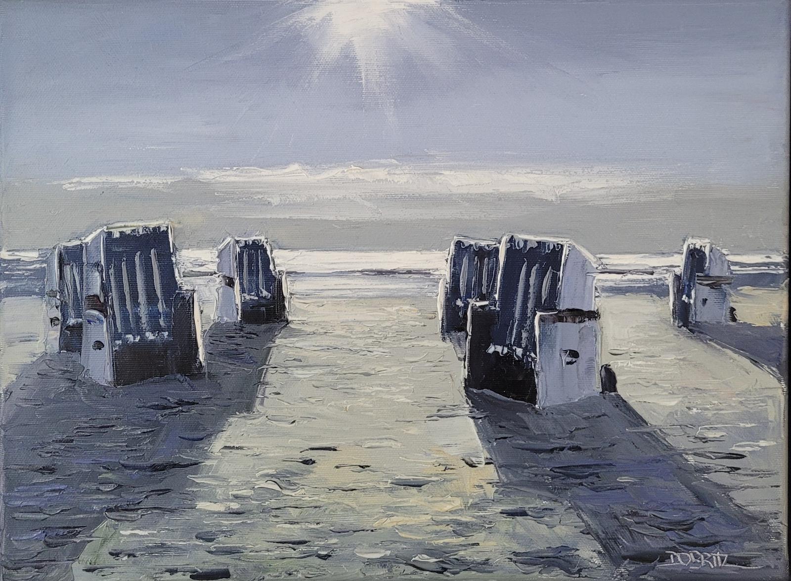 Stefan Dobritz, Strandkörbe, 2024, Öl auf Leinwand, 29,5 cm x 40 cm, Galerie Cyprian Brenner, LONGSTREET ART SHOP