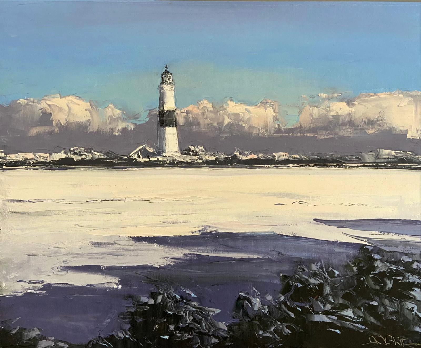 Stefan Dobritz, Winter am Kampener Leuchtturm Sylt, 2023, Öl auf Leinwand, 40 cm x 50 cm, Galerie Cyprian Brenner, LONGSTREET ART SHOP