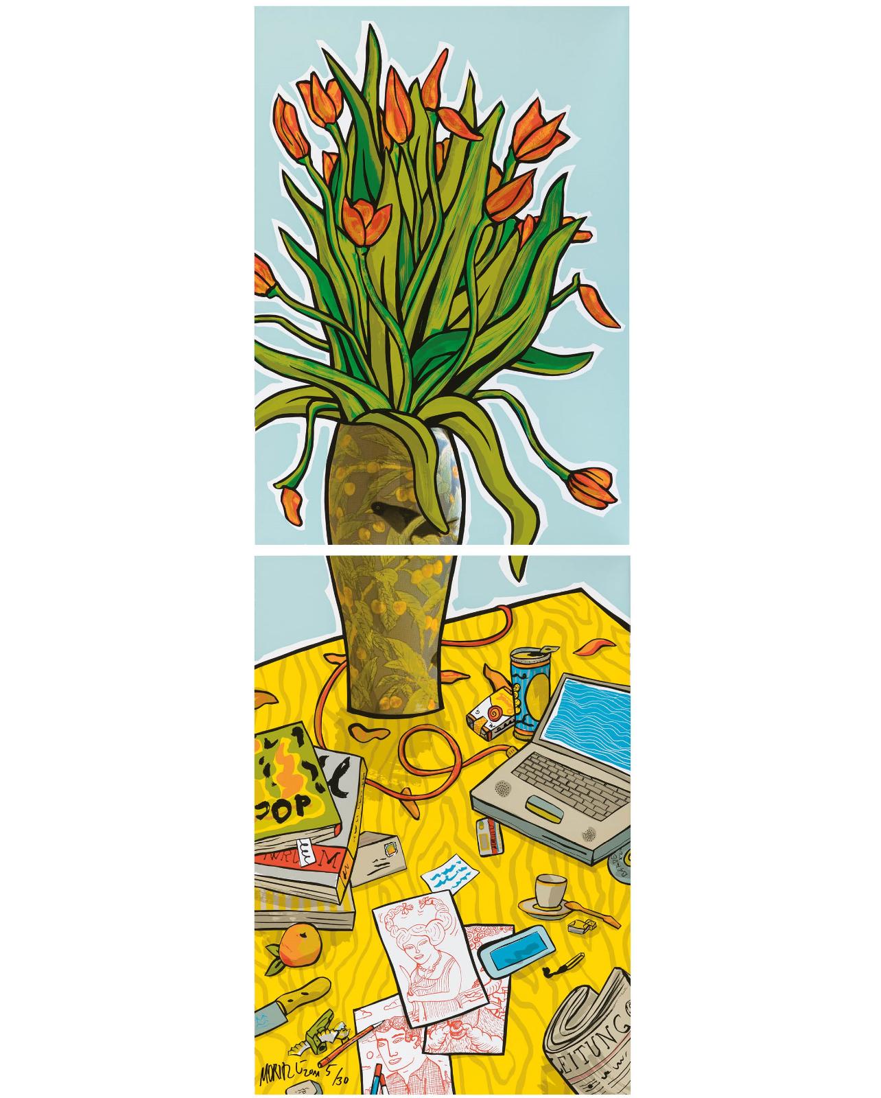 Moritz Götze,
Vase zweiteilig,
2010,
Serigrafie,
je 70 x 100 cm,
Auflage 30 