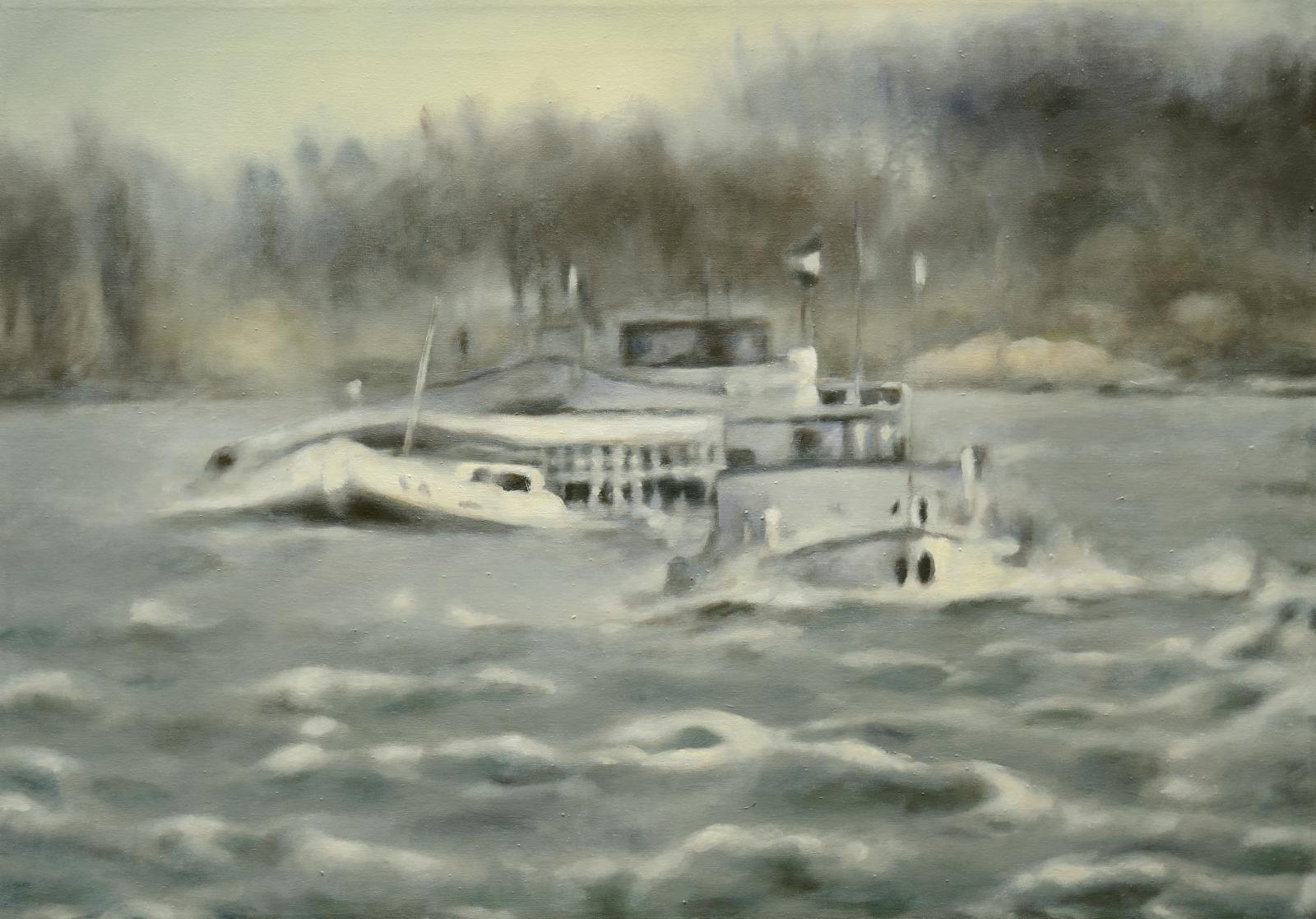 Franz Baumgartner, Rhein bei Düffelward `84, 7.2022, Öl auf Leinwand, 70 cm x 100cm, Galerie Cyprian Brenner, LONGSTREET ART SHOP