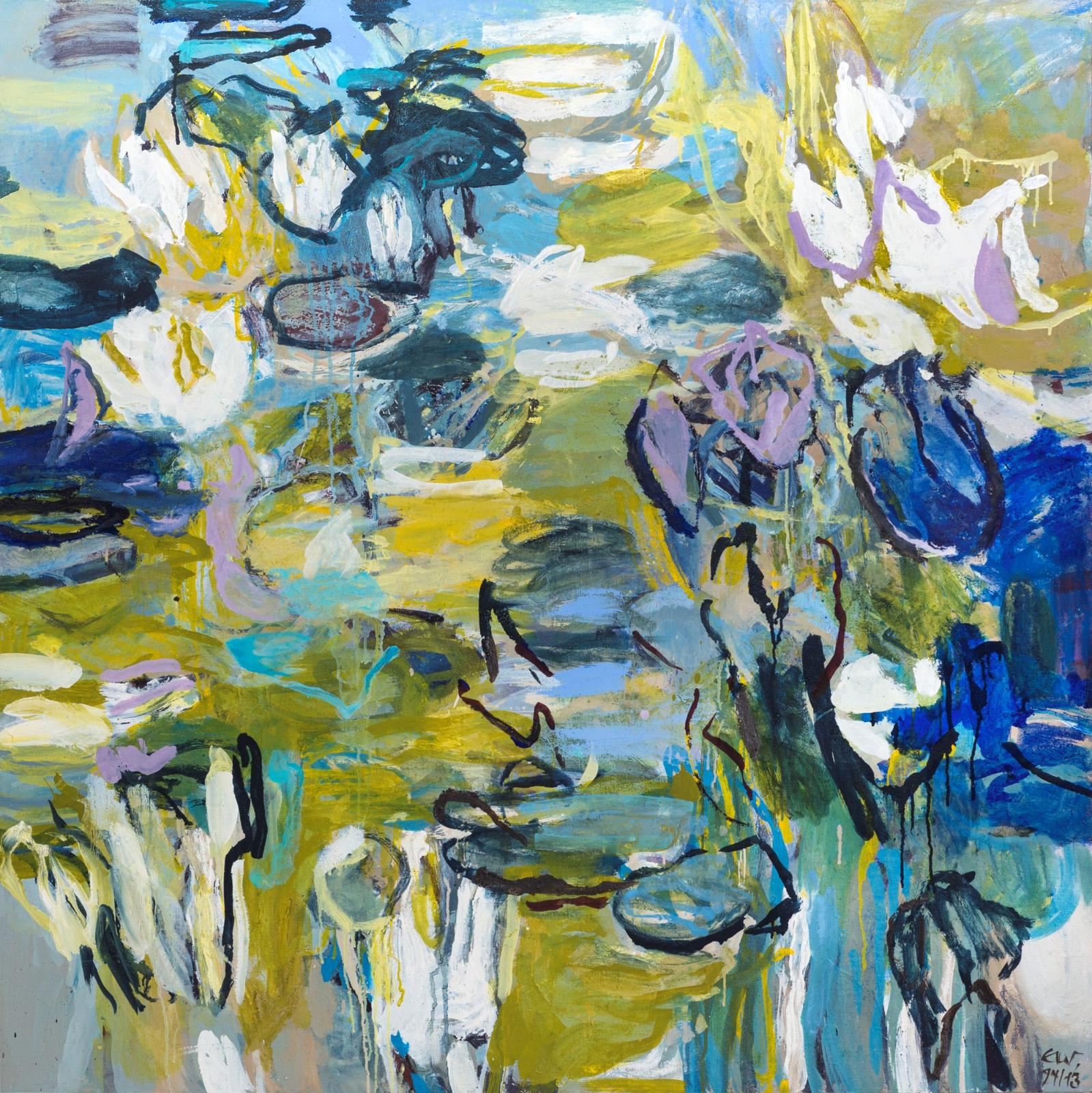 Elke Wree, Seerosenteich II, 2013, Öl auf Leinwand, 120 cm x 120 cm