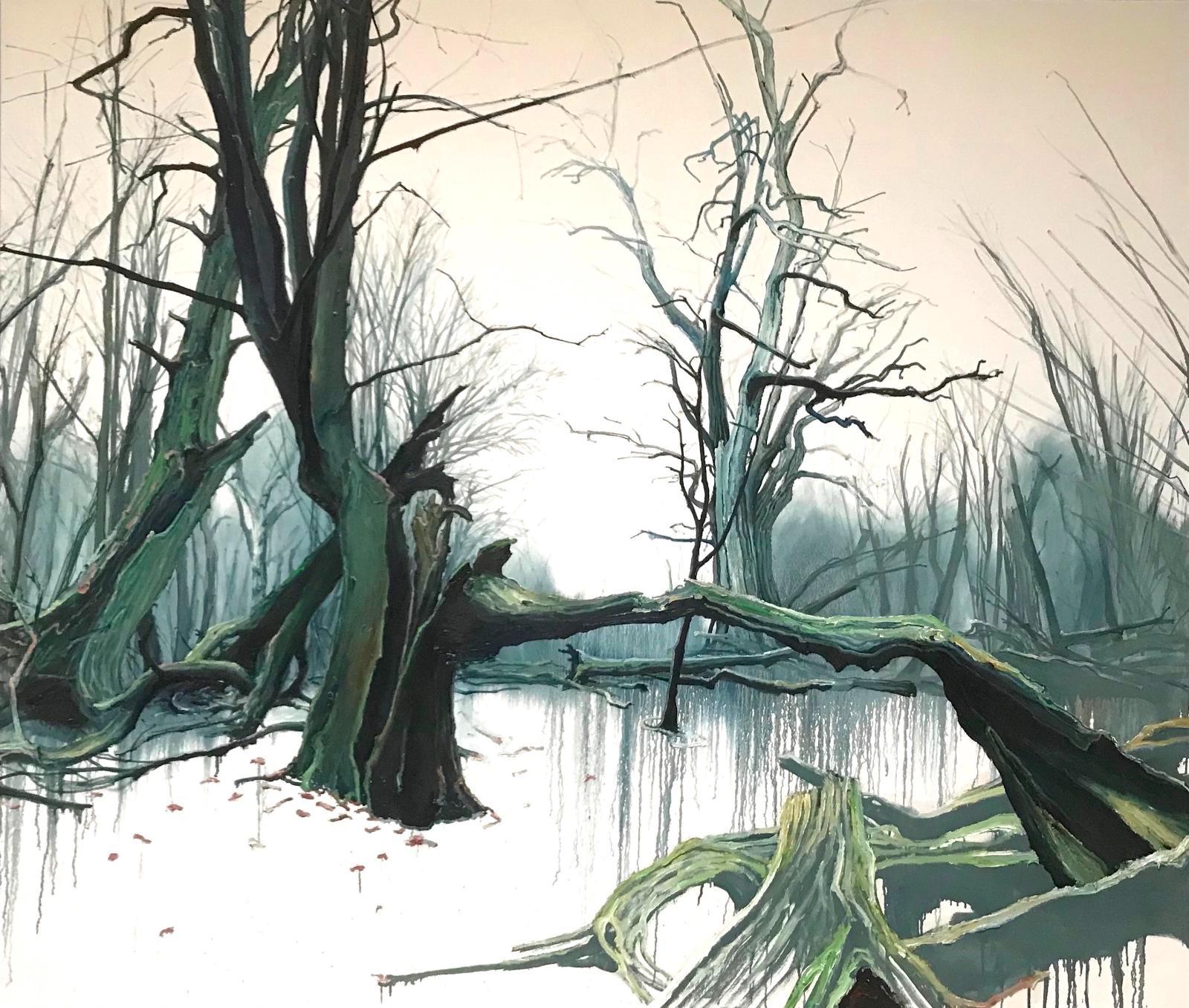 Helge Hommes, Baumportrait Buchen-Brücke, Reinhardswald, 2019, Öl auf Leinwand, 170 cm x 200 cm, Galerie Cyprian Brenner, LONGSTREET ART SHOP