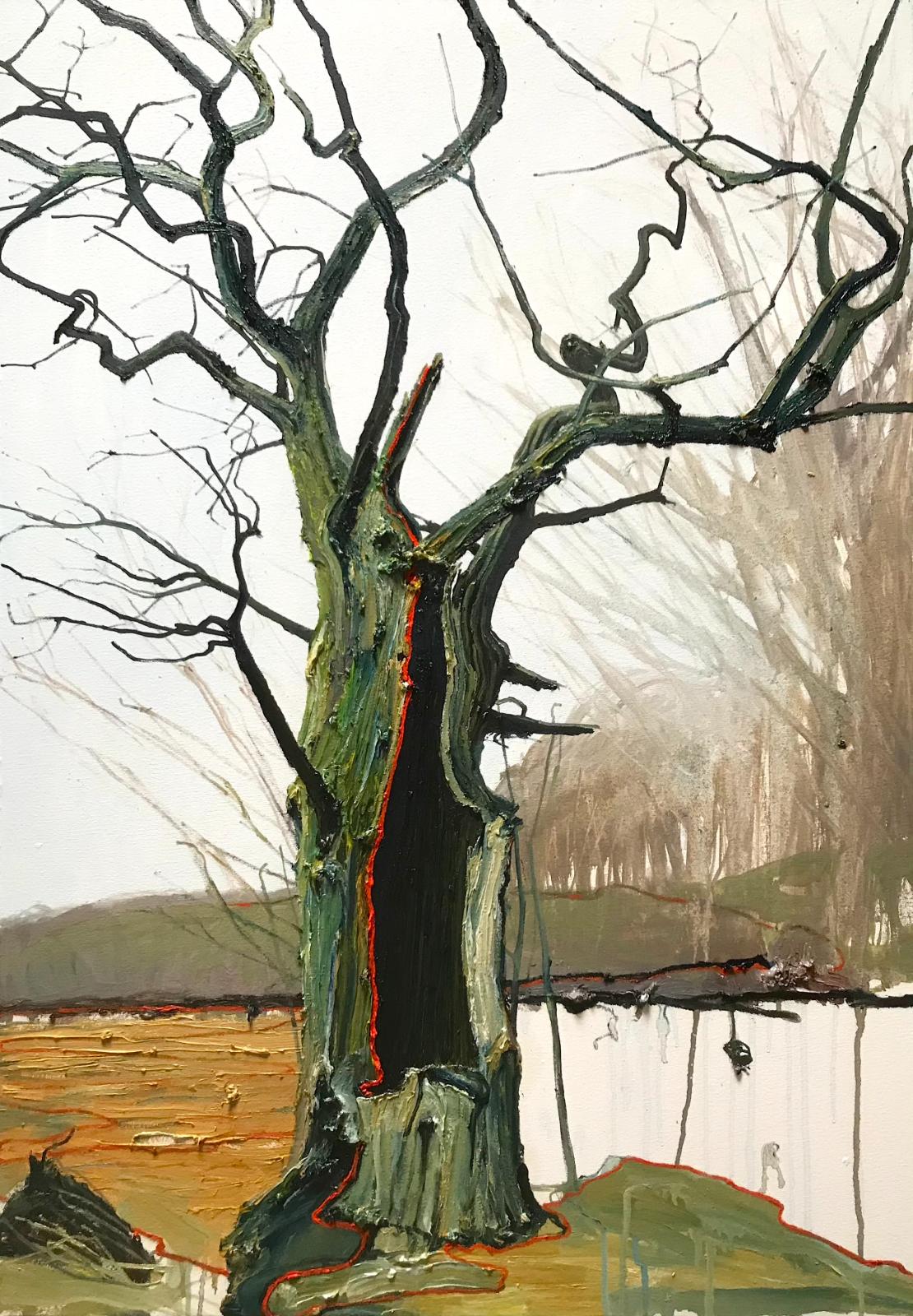 Helge Hommes, THE RED LINE, 2019, Öl auf Leinwand, 100 x 70 cm