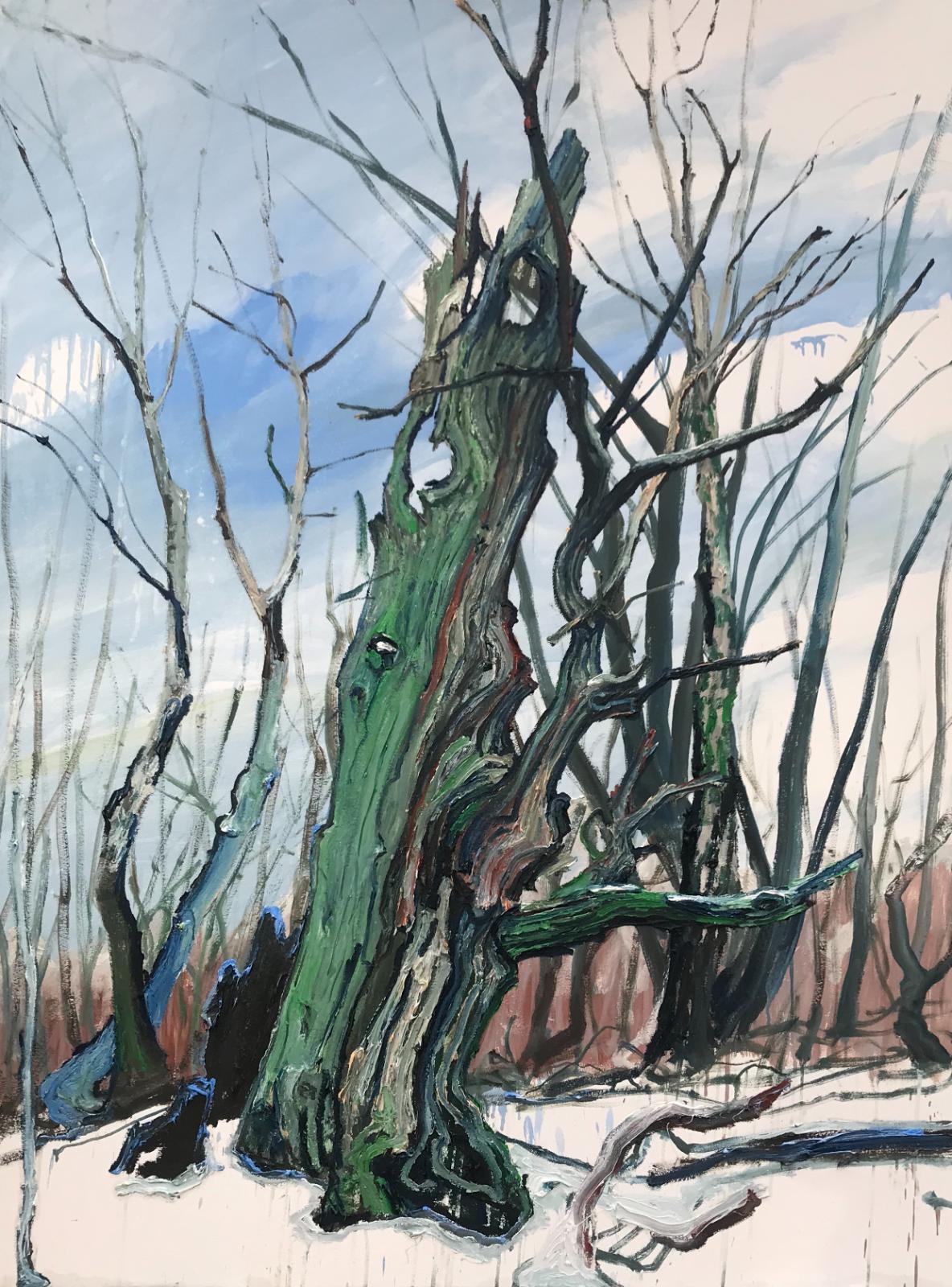 Helge Hommes, DU Baumporträt im Reinhardswald, plein air 2019, Öl auf Leinwand, 160 x 120cm