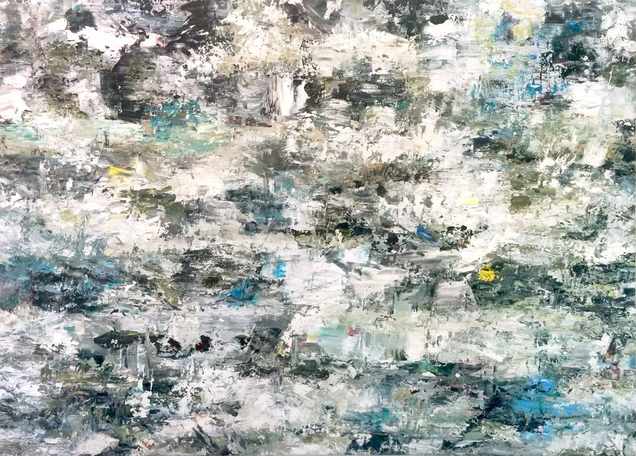 Rudi Weiss, Teich (abstrakt), 26.2016, Öl auf Leinwand, 100 cm x 140 cm, wer047ko