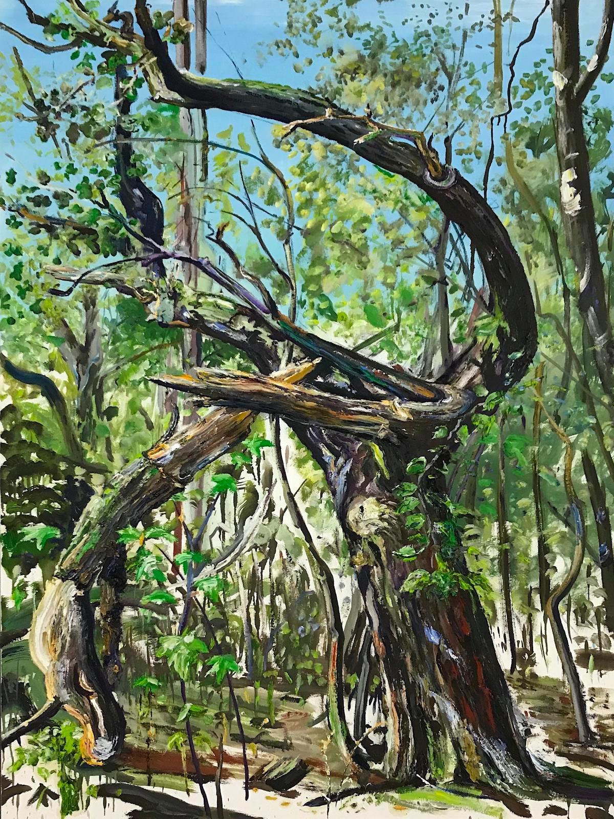 Saxana, Baumporträt, Auenwald Leipzig, plein air 2018, Öl auf Leinwand, 160 x 120 cm