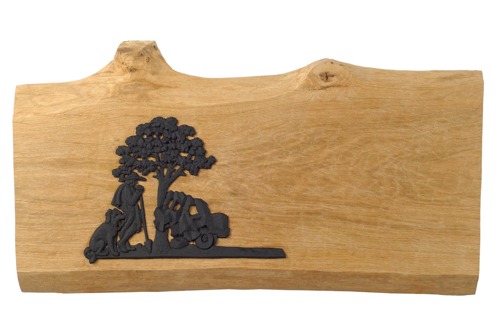 Andreas Welzenbach, Der Schäfer, Auto auf Baum, Aus der Serie: Eisenguss, 2008,Eiche, farbig gefasst, Preis auf Anfrage, wea002ko