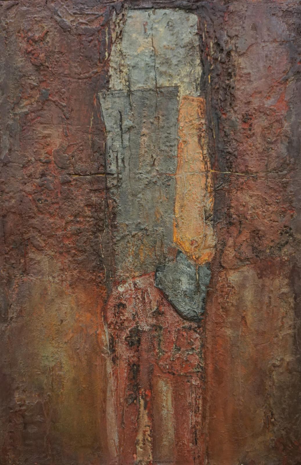 Rudolf Haegele,„Mensch in der Mauer (Hiroschima)“, 1961, Mischtechnik, 120 cm x 80 cm, har003ko