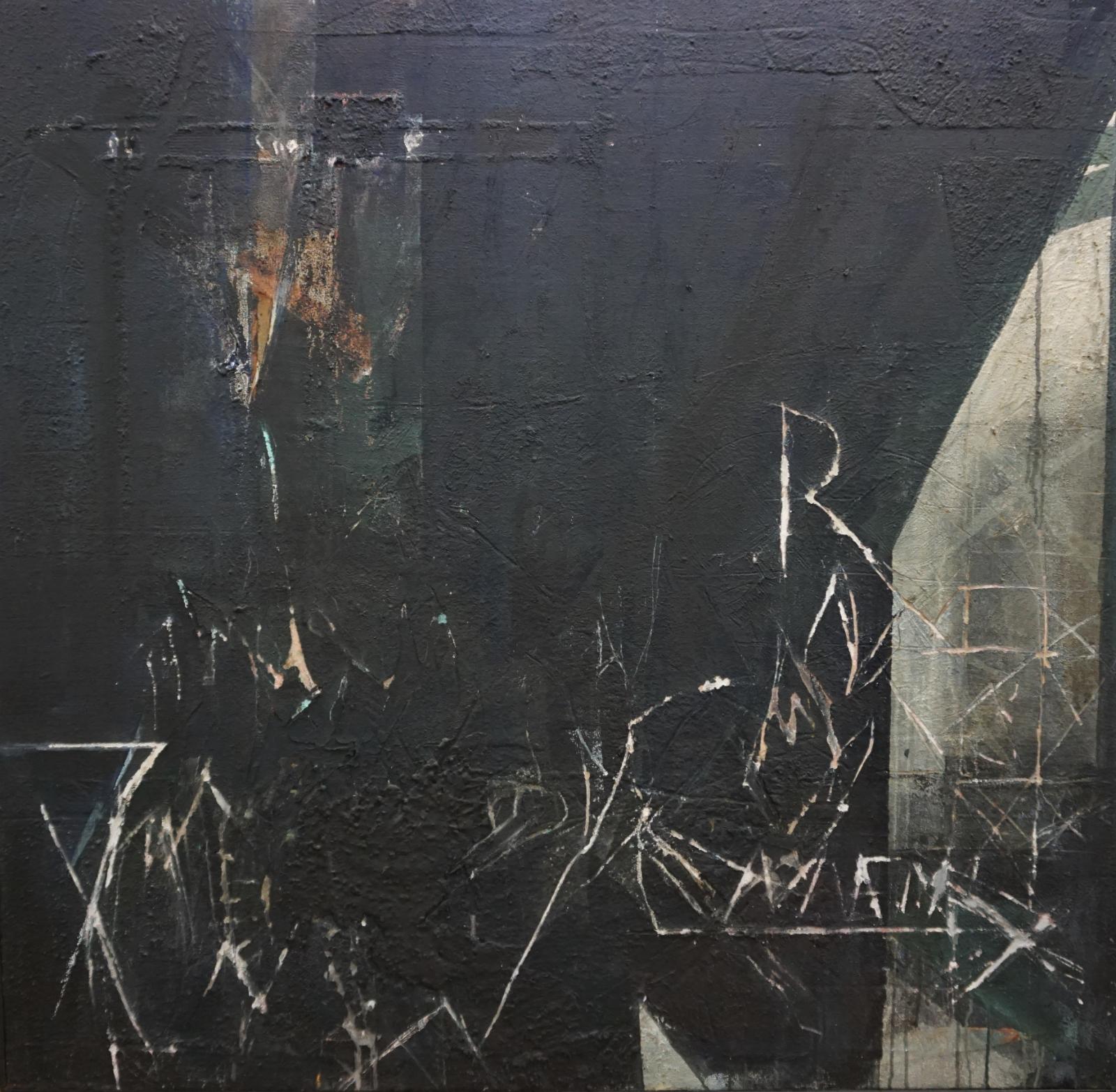 Rudolf Haegele, „Hohenasperg (In memoriam CFD Schubart)“, 1990, Mischtechnik, 140 x 135 cm, har002ko
