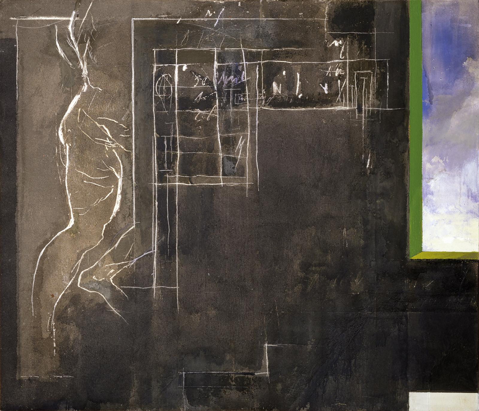 Rudolf Haegele, Dädalus an den Flugapparat denkend, 1997, Mischtechnik, 125 cm x 145 cm, Galerie Cyprian Brenner, LONGSTREET ART SHOP