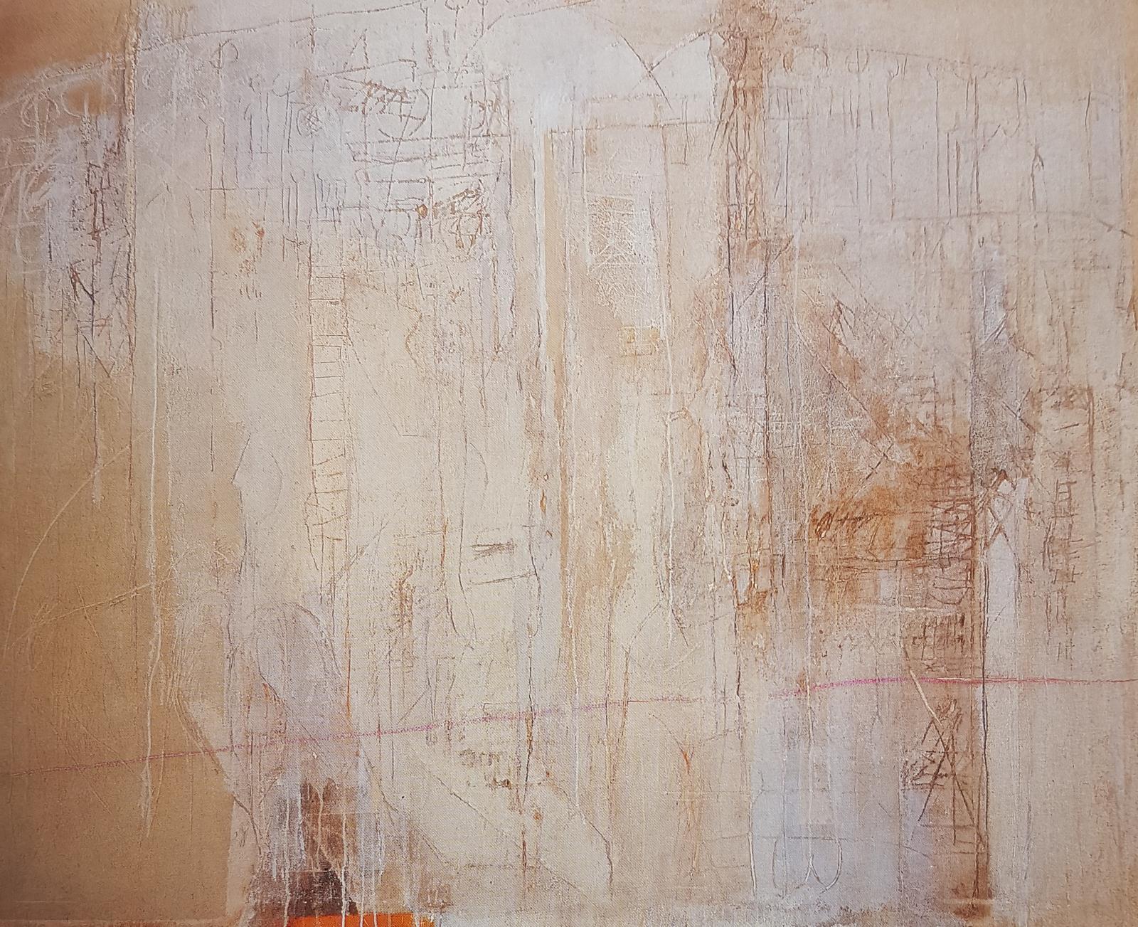 Rudolf Haegele Palimpset, Rosa Linie, 1981 Mischtechnik auf Leinwand 161 cm x 195 cm, Galerie Cyprian Brenner, LONGSTREET ART SHOP
