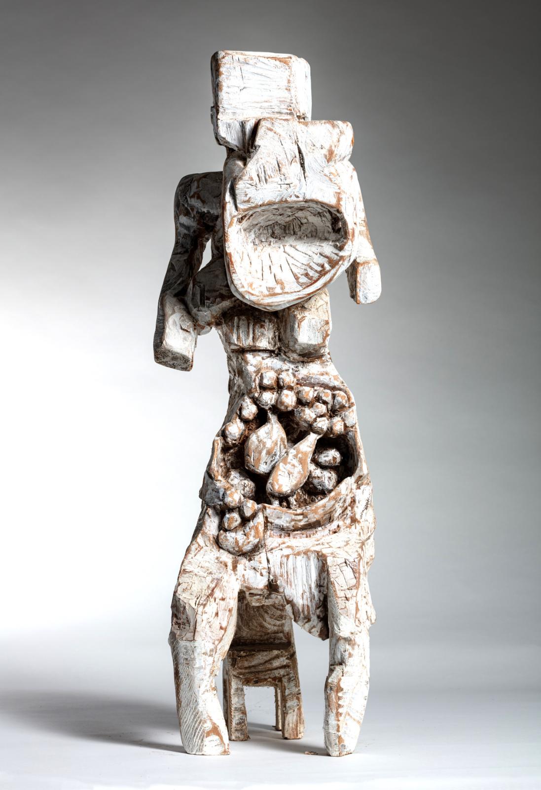 Klaus Hack, Der Schrei, 2007, 2022, Kirsche weiß gefasst, 90 cm x 33 cm x 30 cm, Preis auf Anfrage, Galerie Cyprian Brenner