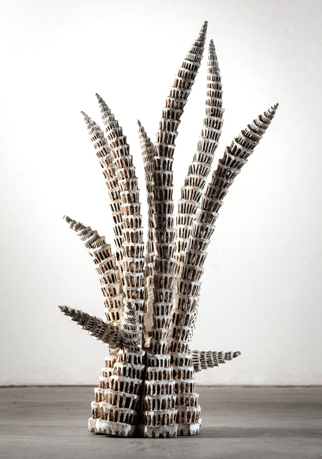 Klaus Hack, Elf Türme, 2020, 2021, Linde weiss gefasst, 118,3 cm x 65 cm x 60,5 cm, Galerie Cyprian Brenner, LONGSTREET ART SHOP
