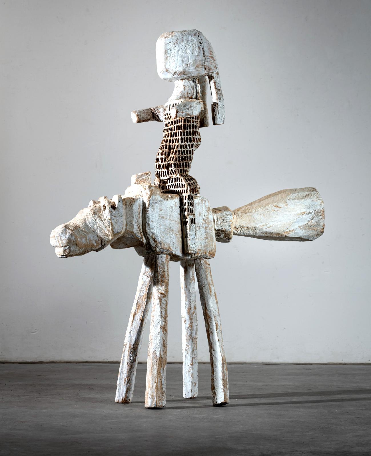 Klaus Hack, Jeanne d Arc, 2022, 2023, Pappel, Eiche, Buche weiß gefasst, 141 cm x 112 cm x 40 cm, Galerie Cyprian Brenner, LONGSTREET ART SHOP