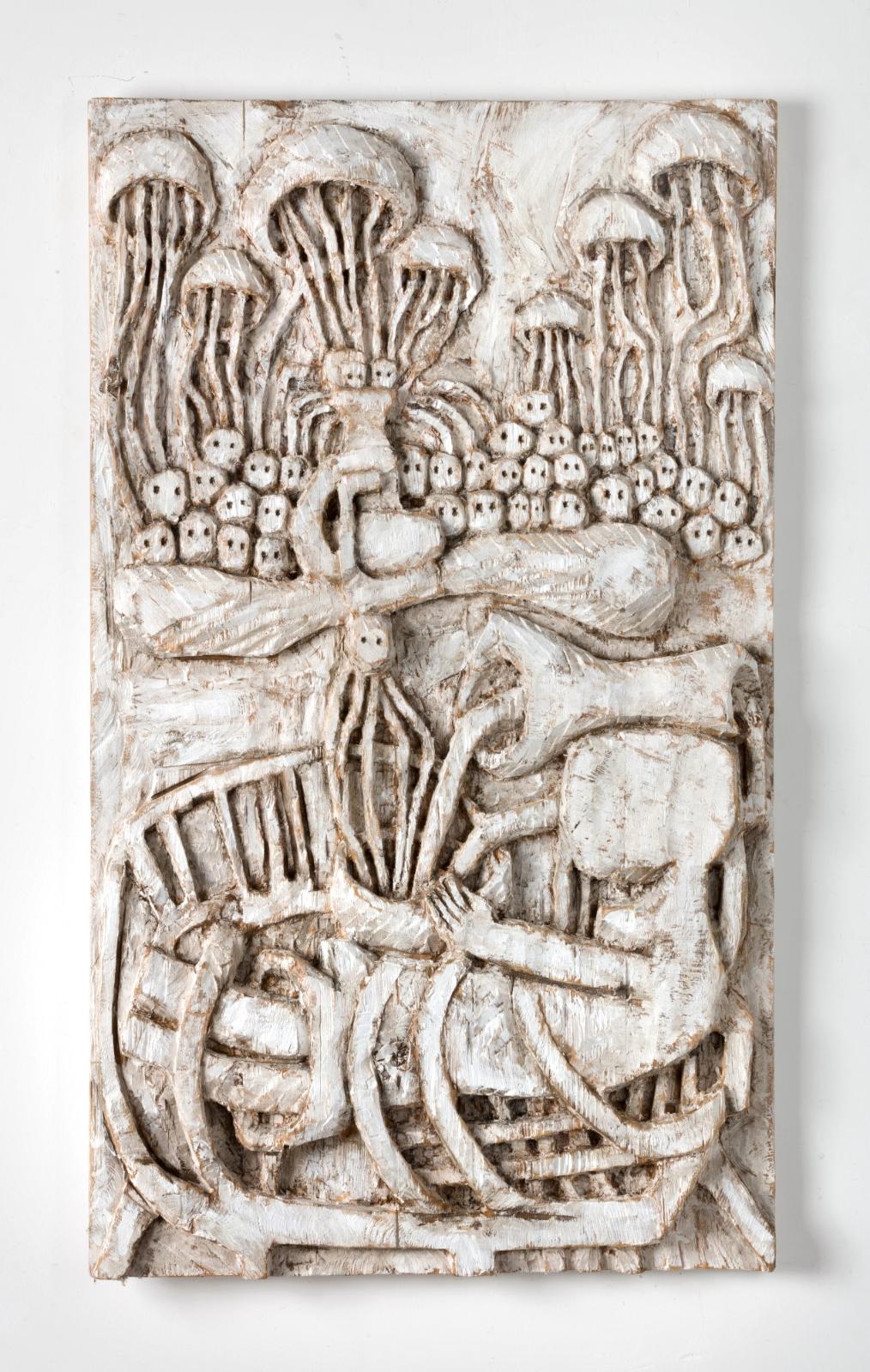 Klaus Hack, Nachtfahrt, Relief 2016, Kiefer weiß gefasst, 149,5 cm x 87,5 cm x ,9 cm, Galerie Cyprian Brenner, LONGSTREET ART SHOP