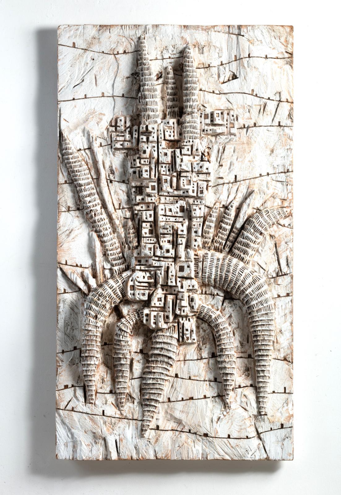 Klaus Hack, Polis, 2016, 2023, Relief, Kiefer weiss gerfasst, 160 cm x87 cm x 9 cm, Galerie Cyprian Brenner, LONGSTREET ART SHOP