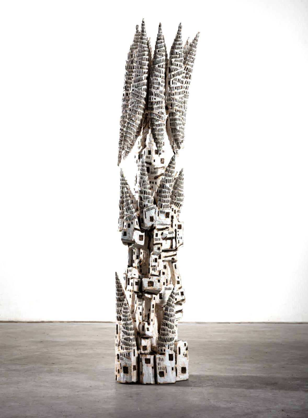 Klaus Hack, Turm, 2018, 2019, Ahorn, weiss gefasst, 155 cm x 36,5 cm x 27 cm, Galerie Cyprian Brenner, LONGSTREET ART SHOP