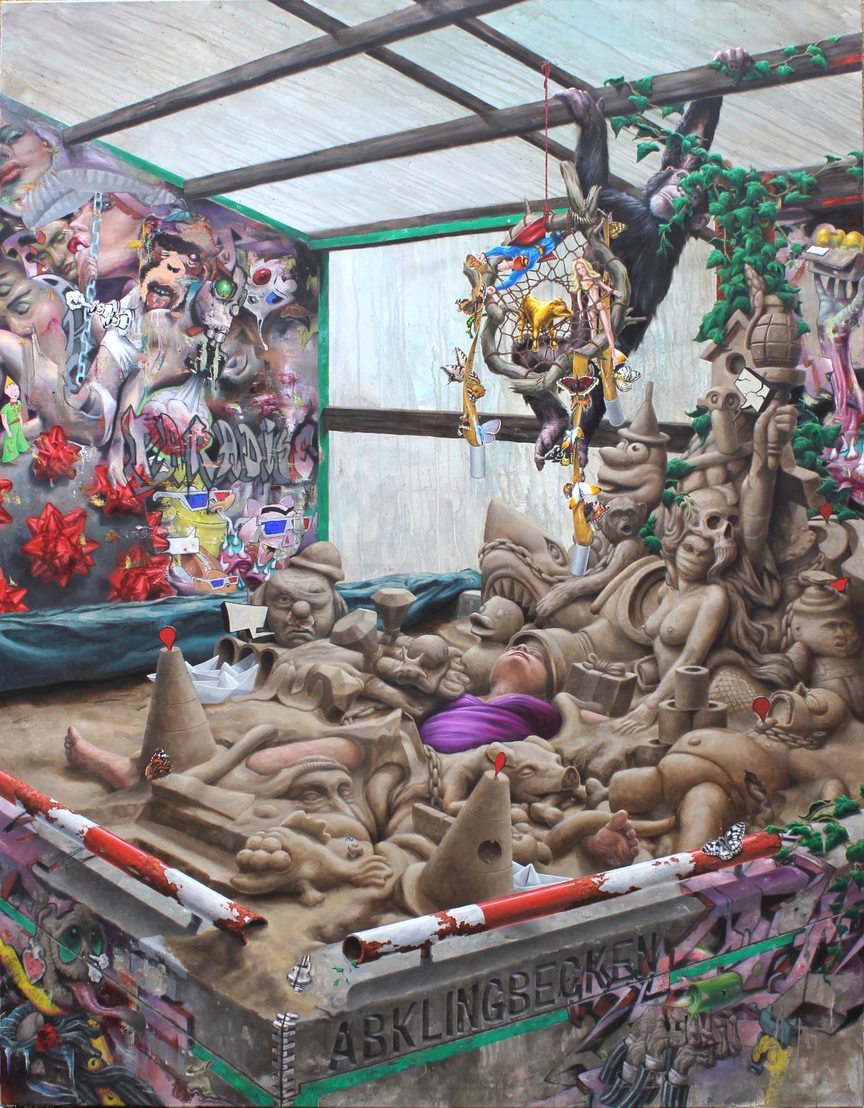 Robert Matthes, Wintergarten, 2021, Acryl, Öl, Lack auf Nessel, 200 cm x 155 cm, Galerie Cyprian Brenner, LONGSTREET ART SHOP