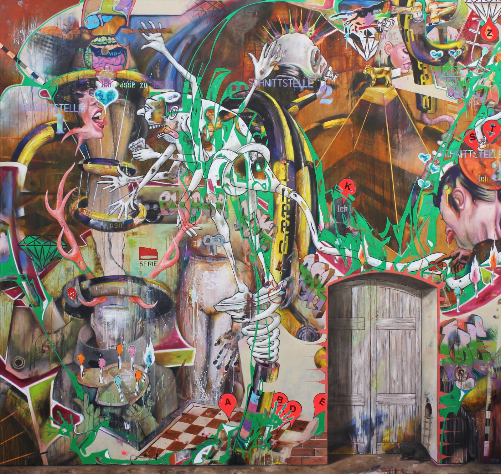 Robert Matthes, eat, pray, shit, 2015, Öl auf Leinwand, 190 cm x 200 cm, Galerie Cyprian Brenner, LONGSTREET ART SHOP