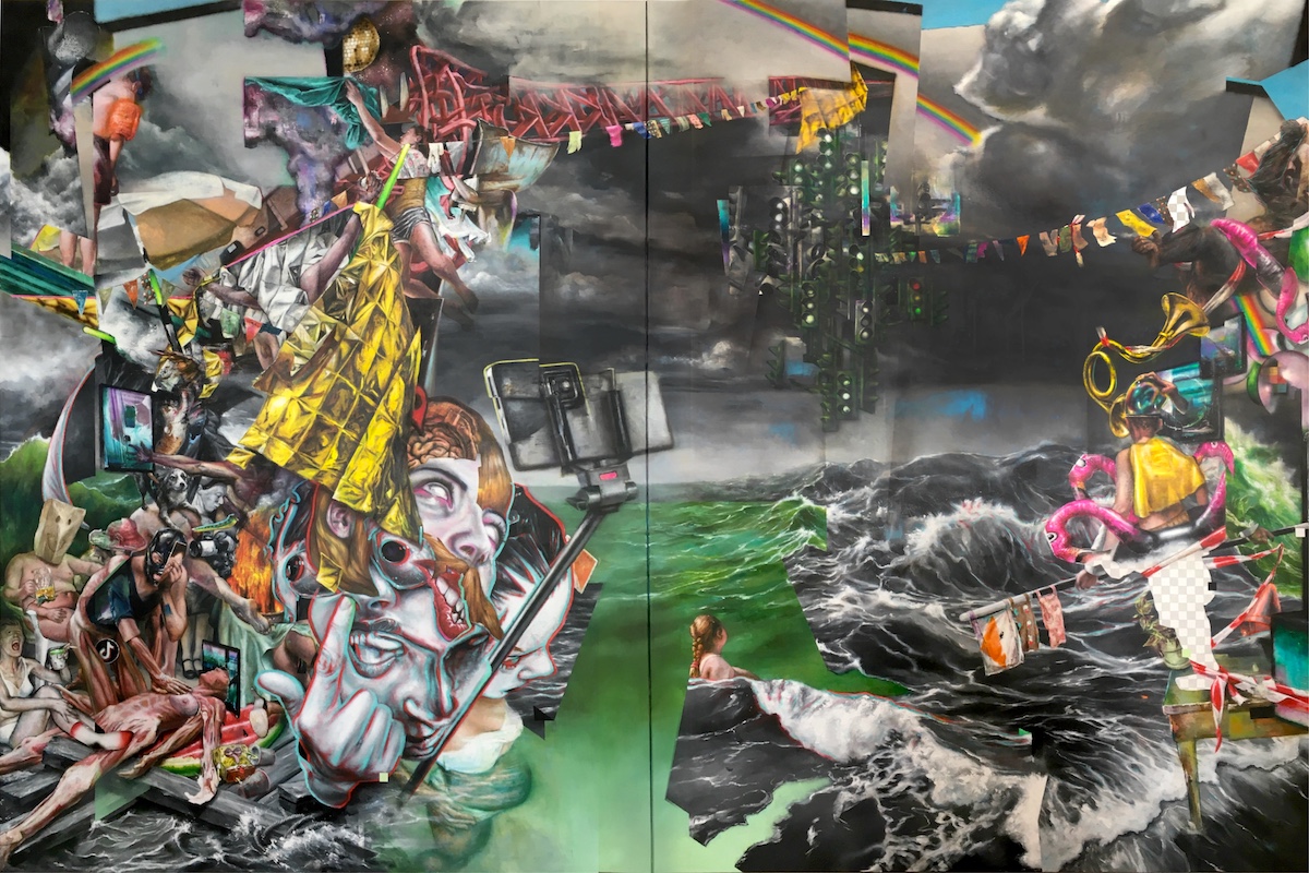 Robert Matthes, stay in touch, 2024, Acryl auf Nessel, 210 cm x 340 cm, Galerie Cyprian Brenner, LONGSTREET ART SHOP