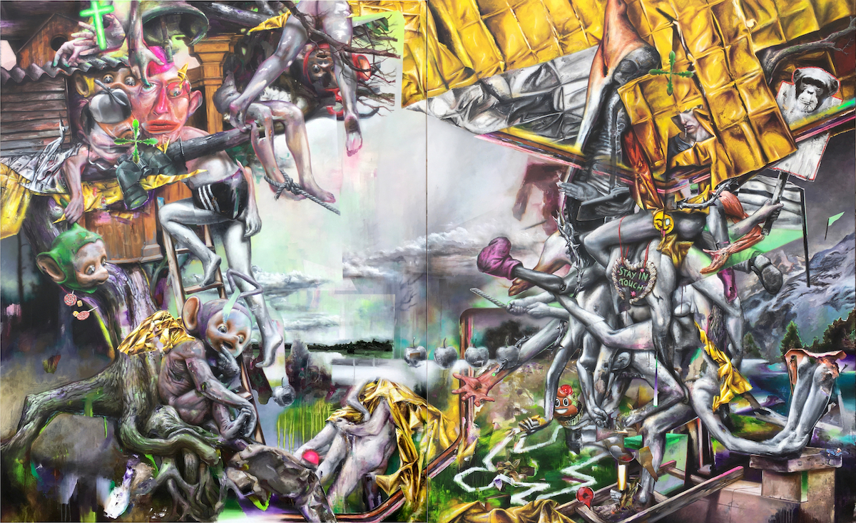 Robert Matthes, stay in touch, 2024, Acryl auf Nessel, 210 cm x 340 cm, Galerie Cyprian Brenner, LONGSTREET ART SHOP