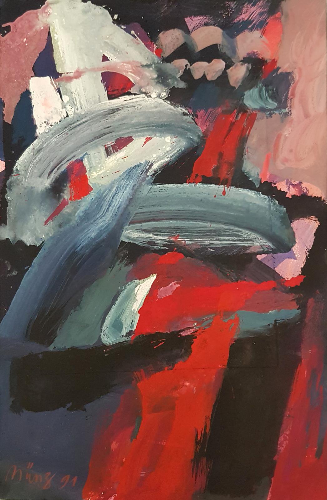 Hannes Münz, Dynamische Landschaft, 1991, 38 cm x 25 cm, Rahmengröße 63,cm x 53 cm, SüdWestGalerie, LONGSTREET ART SHOP