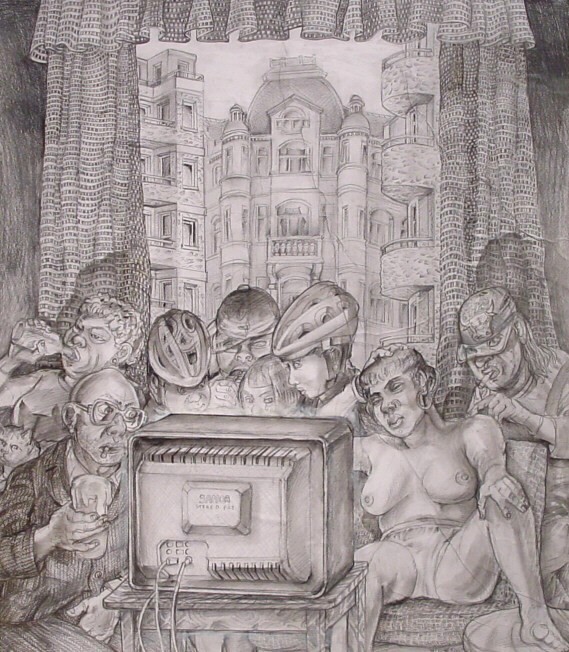 Helmut Goettl, Im Schoss der Familie, 2000, Zeichnung, 86 cm x 75 cm, goh011de, Preis auf Anfrage, SüdWestGalerie, LONGSTREET ART SHOP