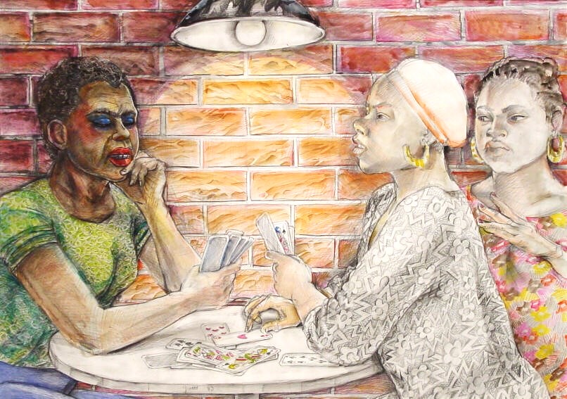 Helmut Goettl, Kartenspiel, 1993, Zeichnung, 73 cm x 101 cm, goh008re, Preis auf Anfrage, SüdWestGalerie, LONGSTREET ART SHOP