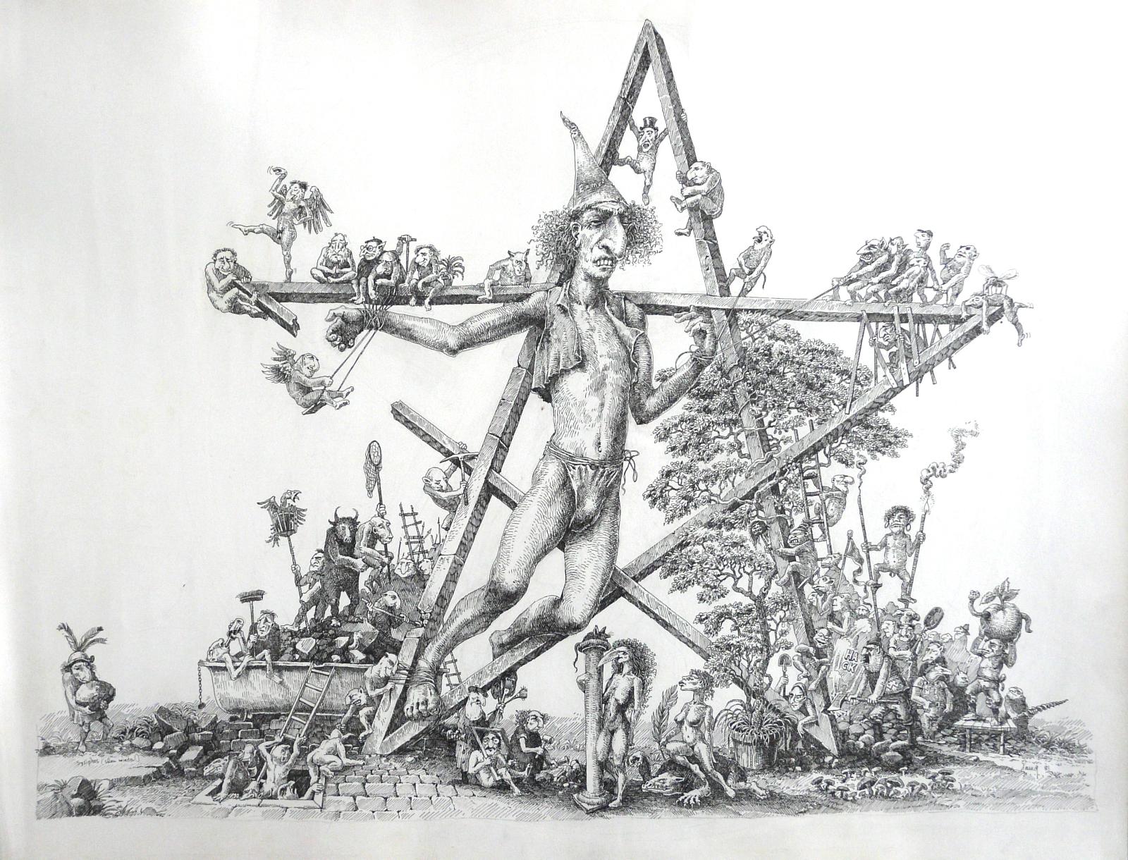 Max Peter Haering, Der grosse Zauberer, 1985, Tuschfederzeichnung, SüdWestGalerie, LONGSTREET ART SHOP