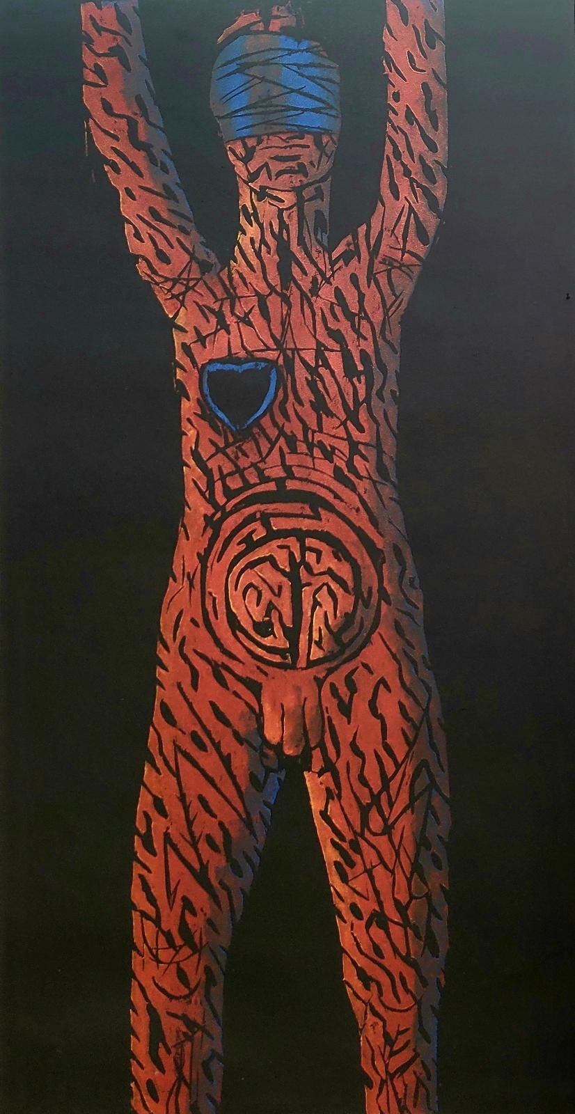 Werner Zaiss, Figur, 1995, Auflage 3 von 3, Holzschnitt, signiert, gerahmt, 125 cm x 67 cm, SüdWestGalerie, LONGSTREET ART SHOP